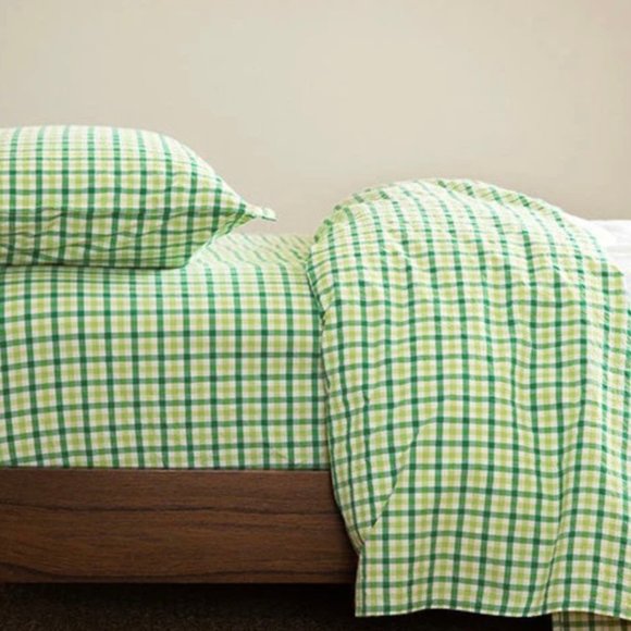 Cimino Home Nile Green Gingham Sheet Set + Petoskey Heather Pillow Sham Set - Picture 1 of 9